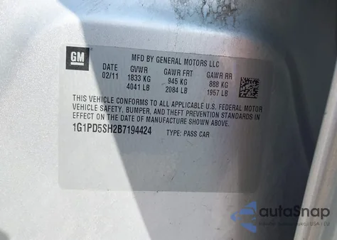 2011 Chevrolet Cruze Ls from USA, damaged, VIN 1G1PD5SH2B7194424